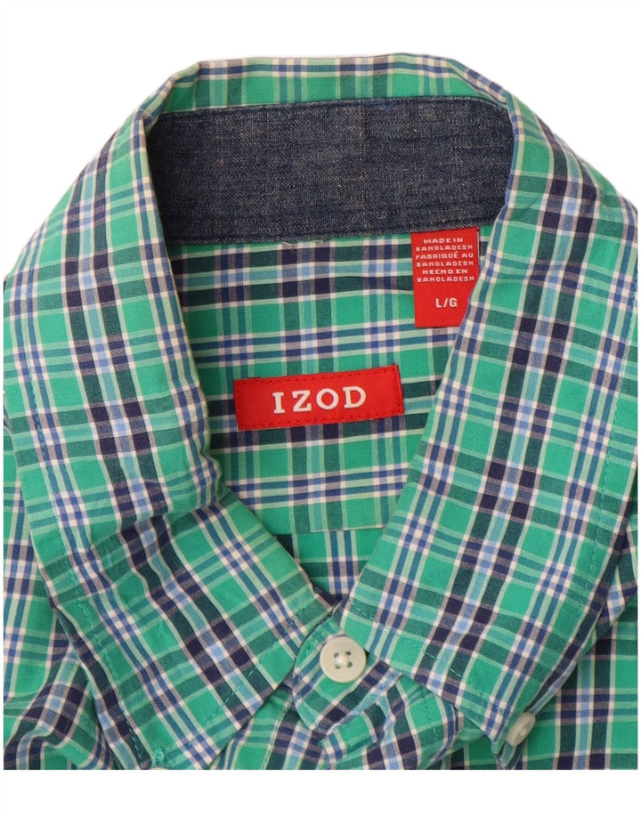 IZOD Мужская рубашка с коротким рукавом, большая зеленая клетка, хлопок