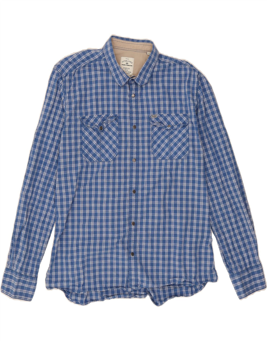TOM TAILOR Mens Shirt 2XL Blue Check Cotton Vintage Tom Tailor and Second-Hand Tom Tailor from Messina Hembry 