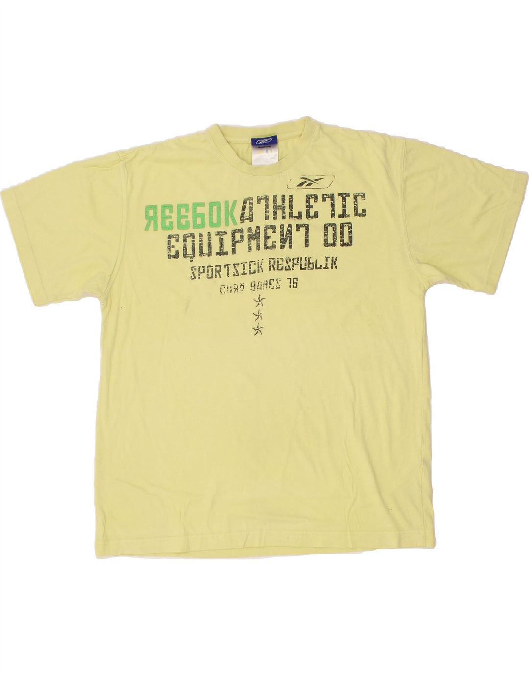 REEBOK Mens Graphic T-Shirt Top Large Yellow Cotton Vintage Reebok and Second-Hand Reebok from Messina Hembry 