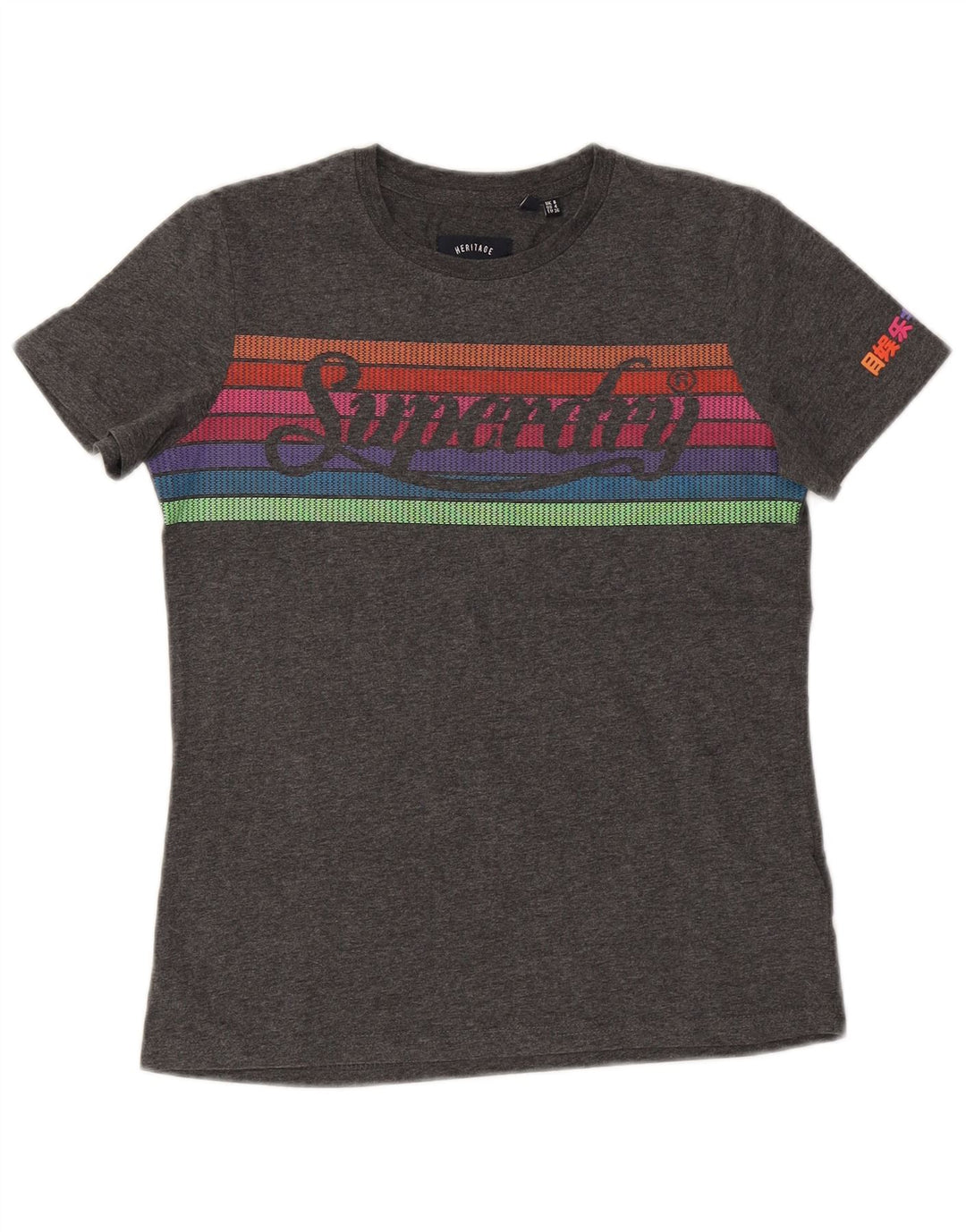 Женская футболка с рисунком SUPERDRY Heritage Top UK 8, маленький размер, серый хлопок