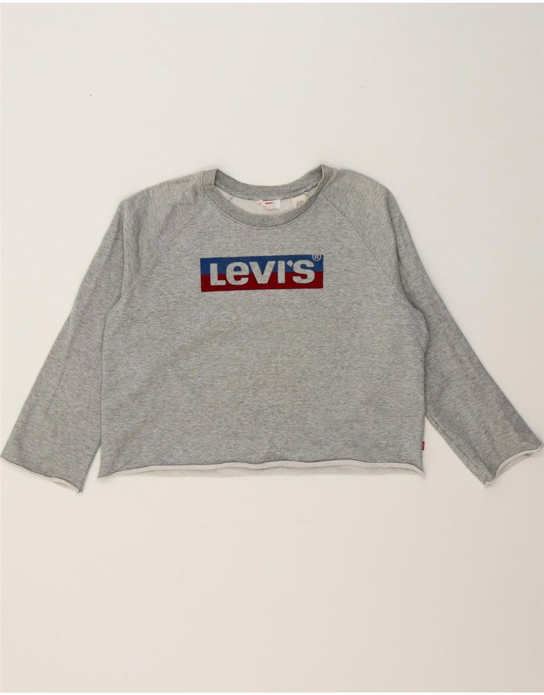 LEVI'S Womens Crop Graphic Sweatshirt Jumper UK 16 Large Grey Cotton Vintage Levi's and Second-Hand Levi's from Messina Hembry 