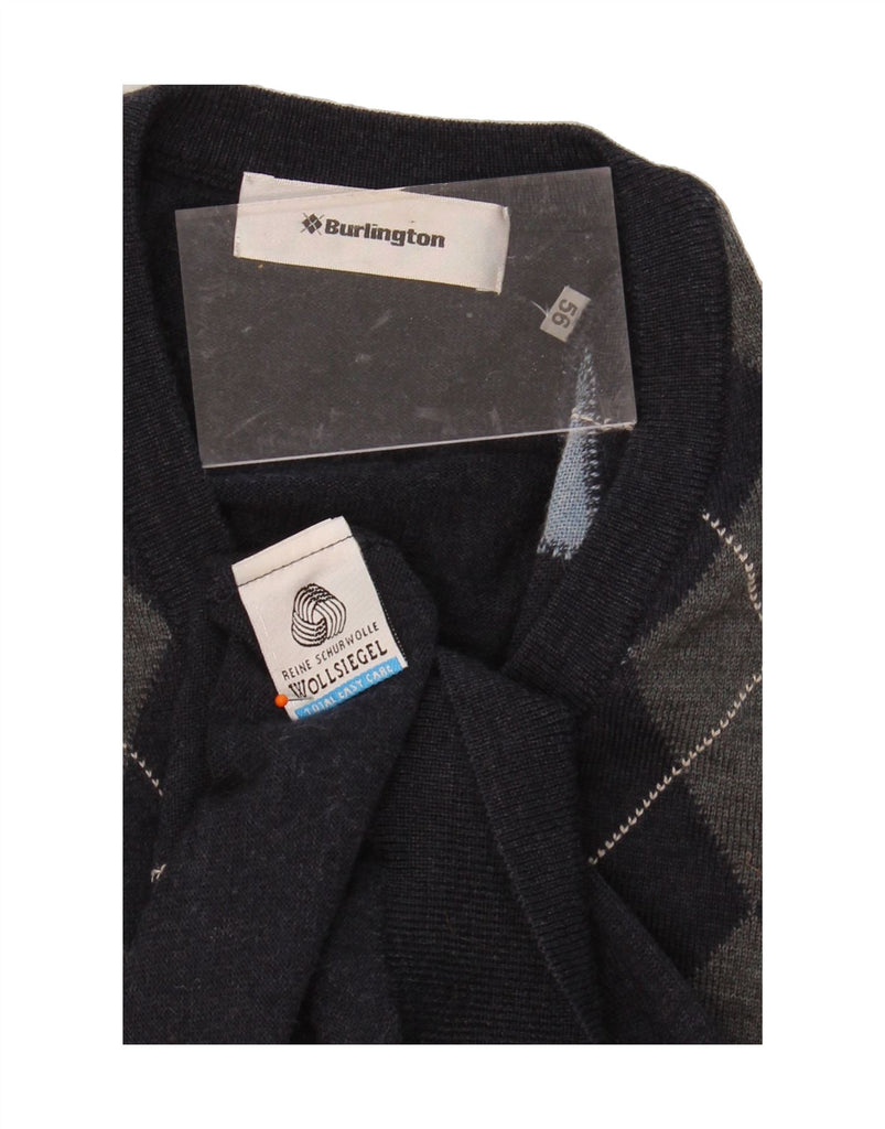 BURLINGTON Mens Vest Tank Top IT 56 2XL Navy Blue Argyle/Diamond Wool Vintage Burlington and Second-Hand Burlington from Messina Hembry 