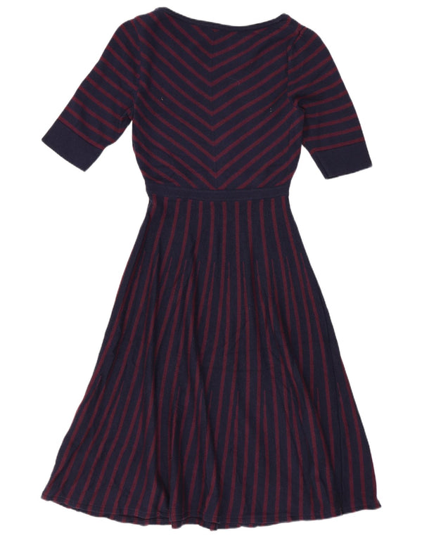 BODEN Womens 3/4 Sleeve Jumper Dress UK 6 XS  Navy Blue Striped Wool