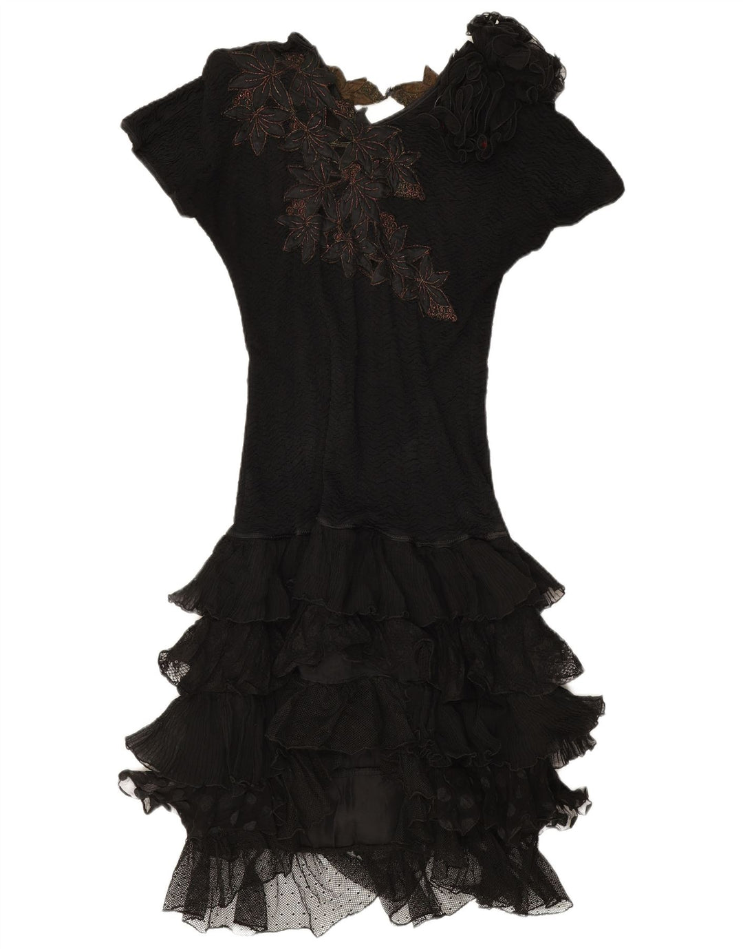 Винтажное женское многоярусное платье UK 12, средний черный с цветочным принтом