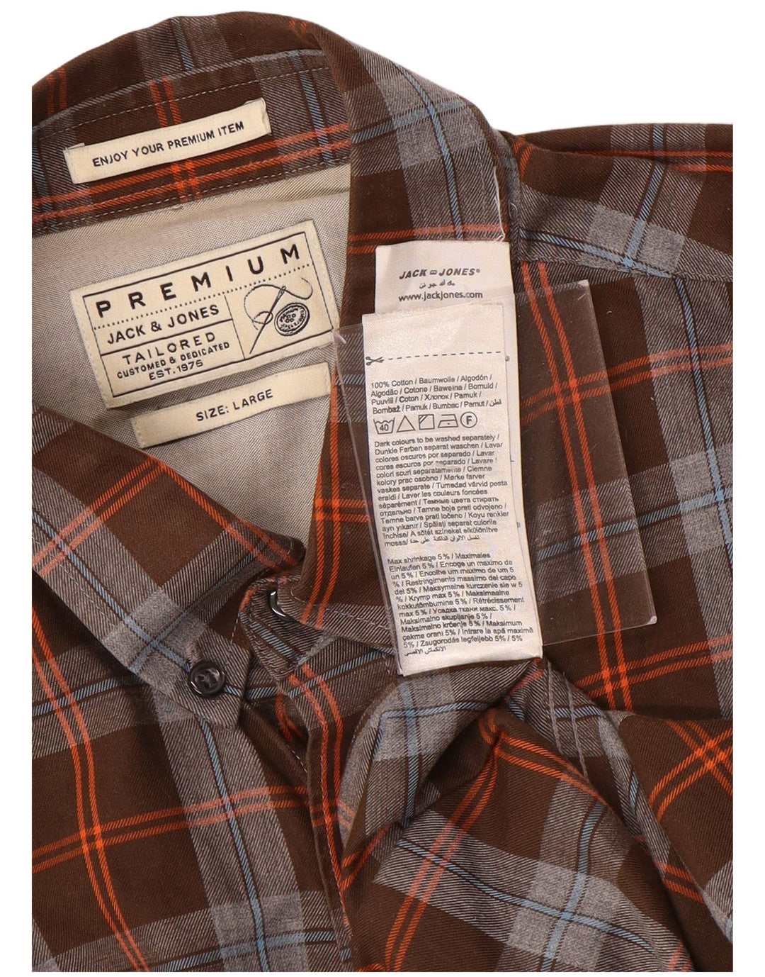 Мужская рубашка в коричневую клетку Jack & Jones большого размера из хлопка