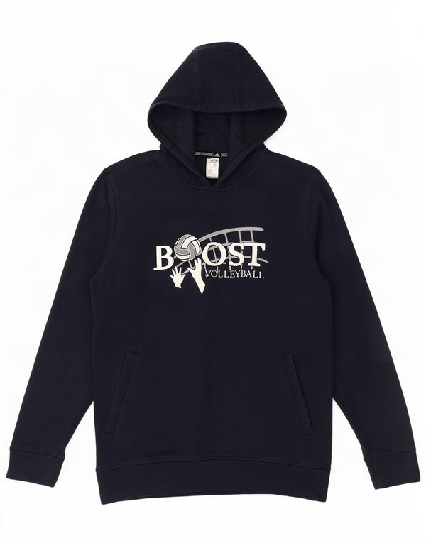 Мужской джемпер с капюшоном Adidas Boost для волейбола и графики, большой темно-синий, хлопковый