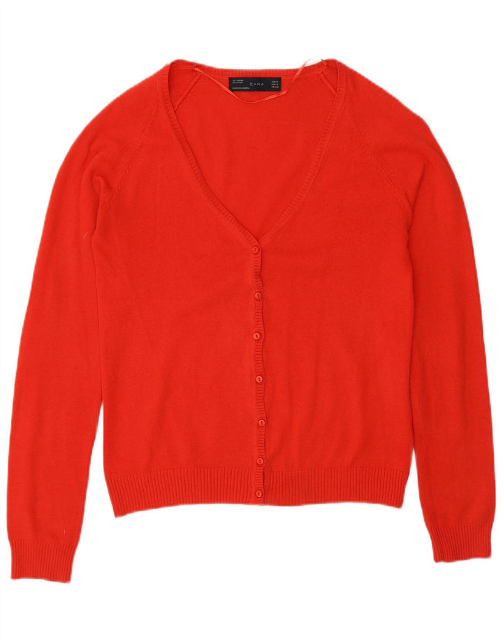 Женский кардиган Zara UK 12, хлопковый средний красный цвет
