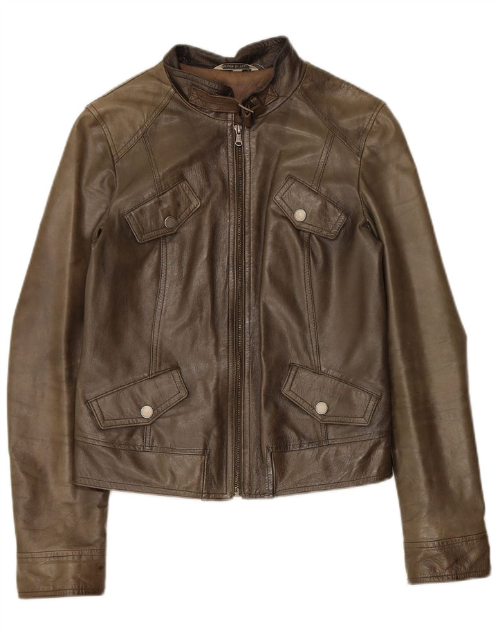 Винтажная женская кожаная куртка IT 42 Medium Khaki Leather