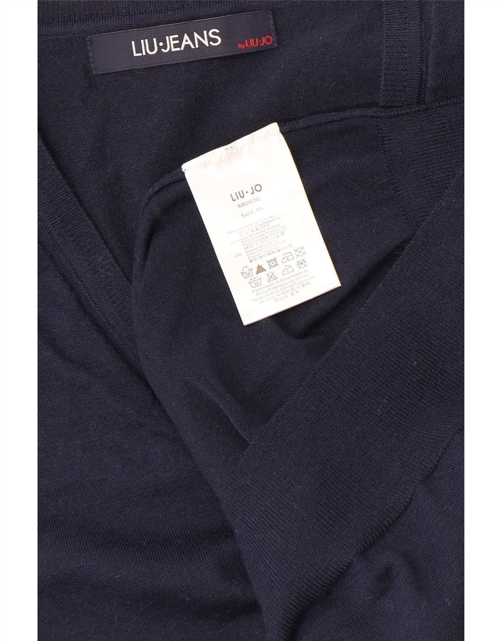 Женский джемпер с v-образным вырезом LIU JO, Великобритания 18 XL, темно-синий, шерсть