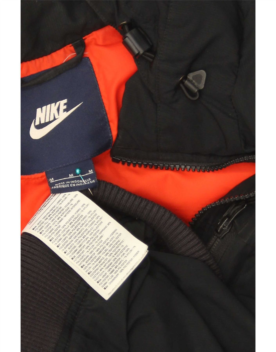 Мужская утепленная куртка с капюшоном Nike UK 38, средний черный полиэстер с цветными блоками