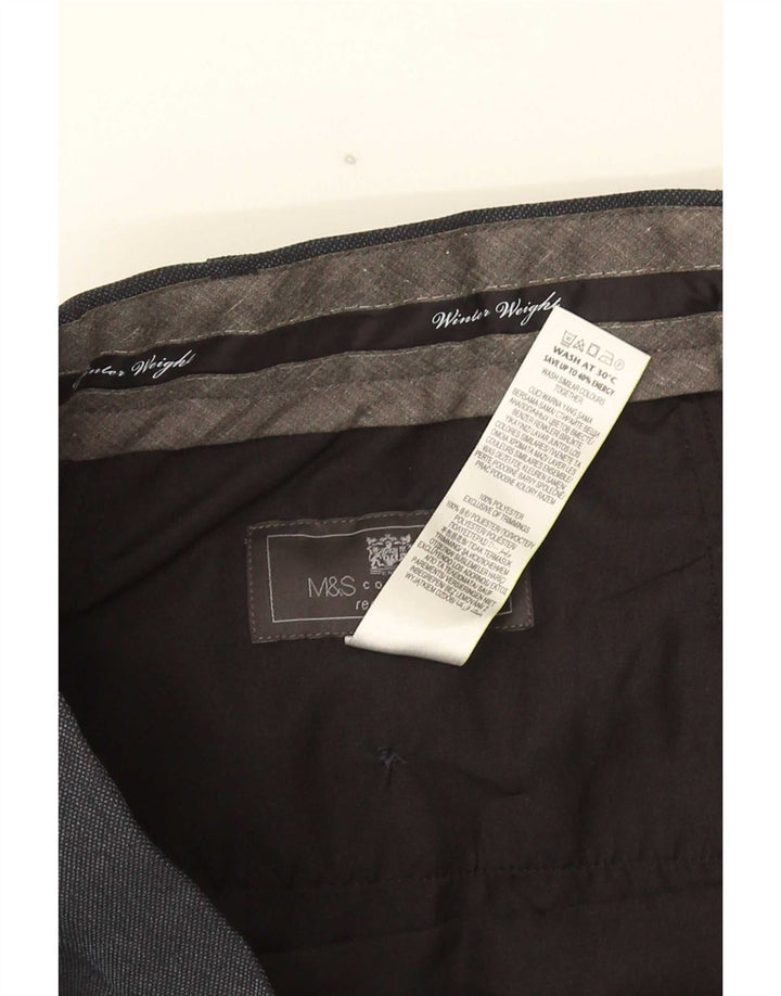 Мужские прямые костюмные брюки Marks & Spencer W42 L29 темно-синие из полиэстера