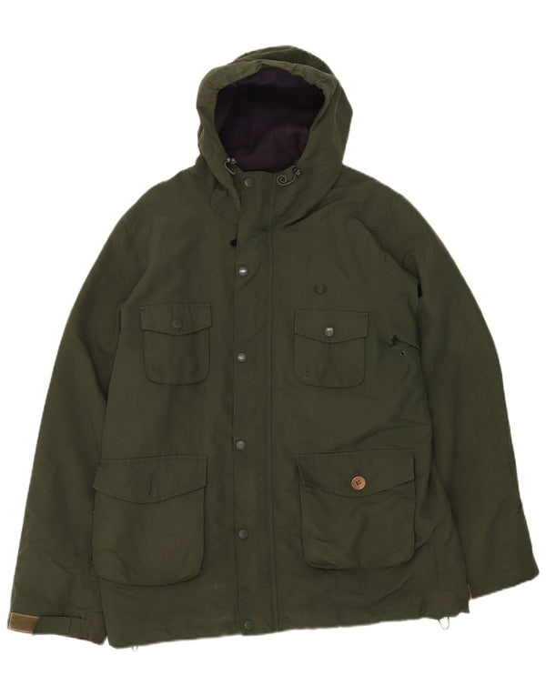 Fred Perry Mens Hooded Windbreaker Jacket UK 38 Medium Green Nylon