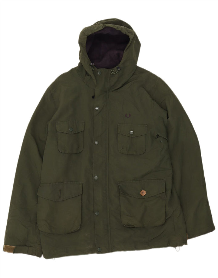 Мужская ветровка с капюшоном Fred Perry UK 38, средний зеленый нейлон