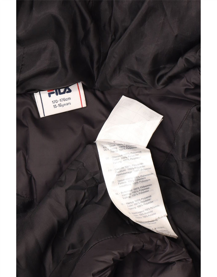 Утепленная куртка Fila для мальчиков с капюшоном 15-16 лет, черная с цветными блоками, полиамид
