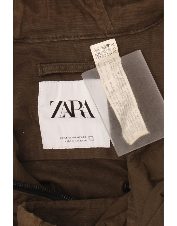 Мужская куртка-бомбер с капюшоном Zara UK 38, средний цвет хаки, хлопок