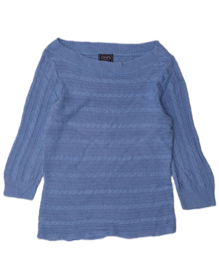 Женский джемпер CHAPS с рукавом 3/4 с вырезом лодочкой, Великобритания 16, большой синий хлопок