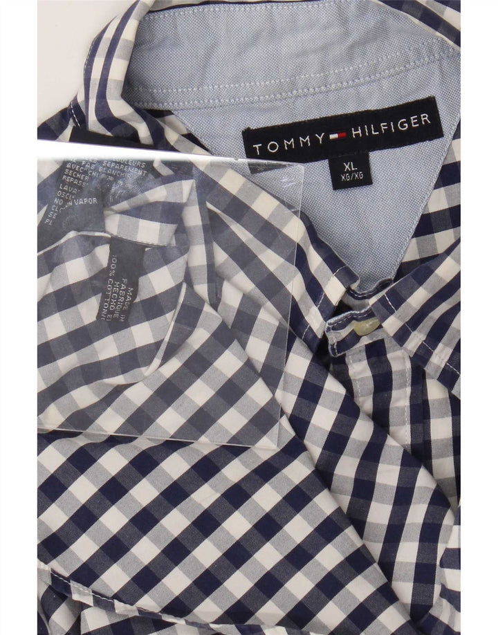 Мужская рубашка Tommy Hilfiger XL, темно-синяя, хлопок в мелкую клетку