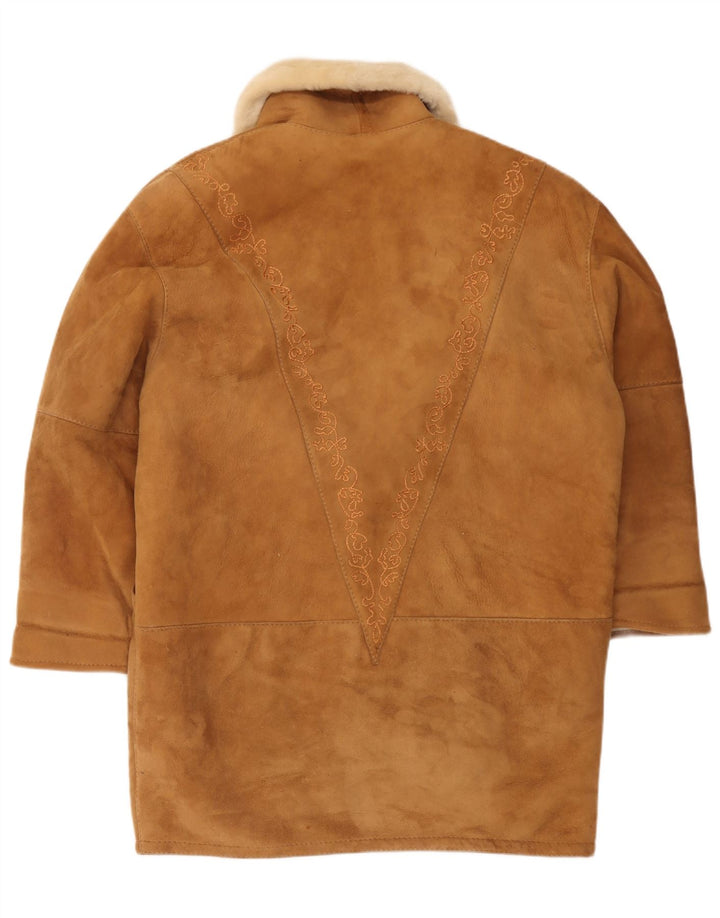 Винтажная женская дубленка оверсайз IT 44 Medium Brown Shearling