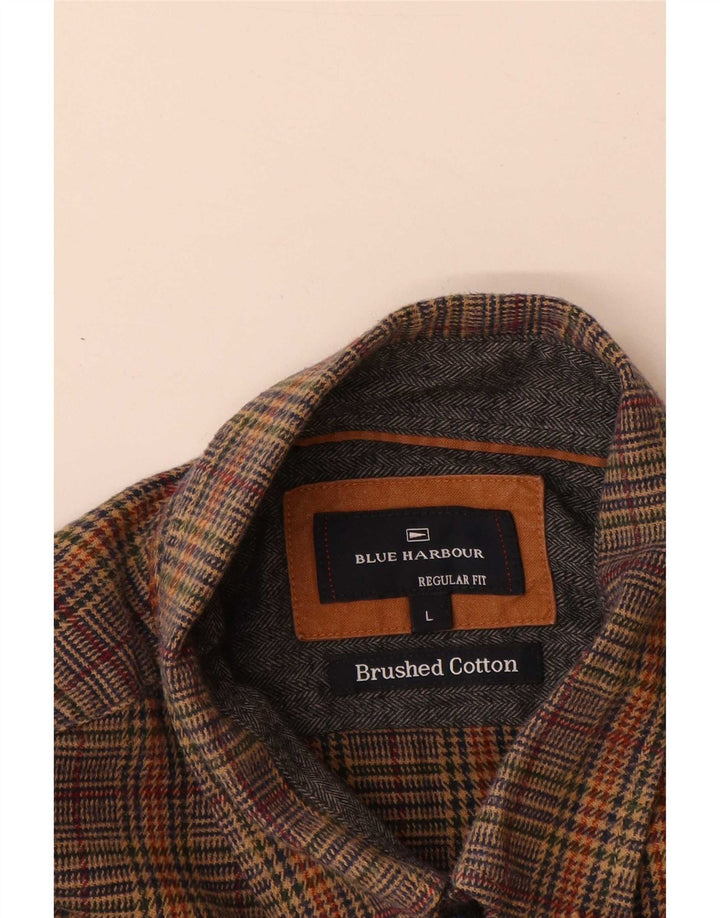 Мужская фланелевая рубашка Marks & Spencer Blue Harbour, большая коричневая, с узором "гусиные лапки"