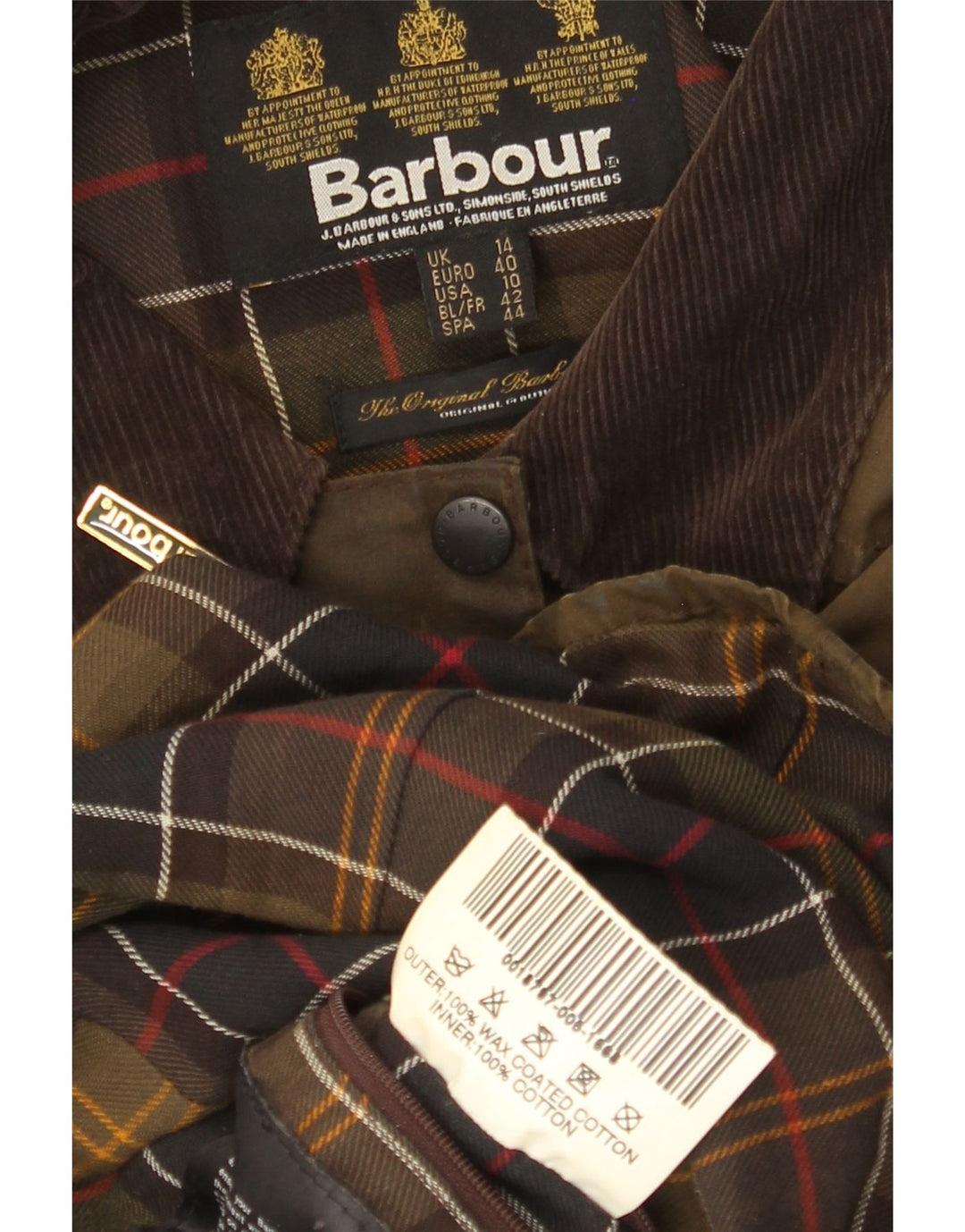 Женская куртка BARBOUR из вощеного хлопка UK 14, большой хлопок цвета хаки