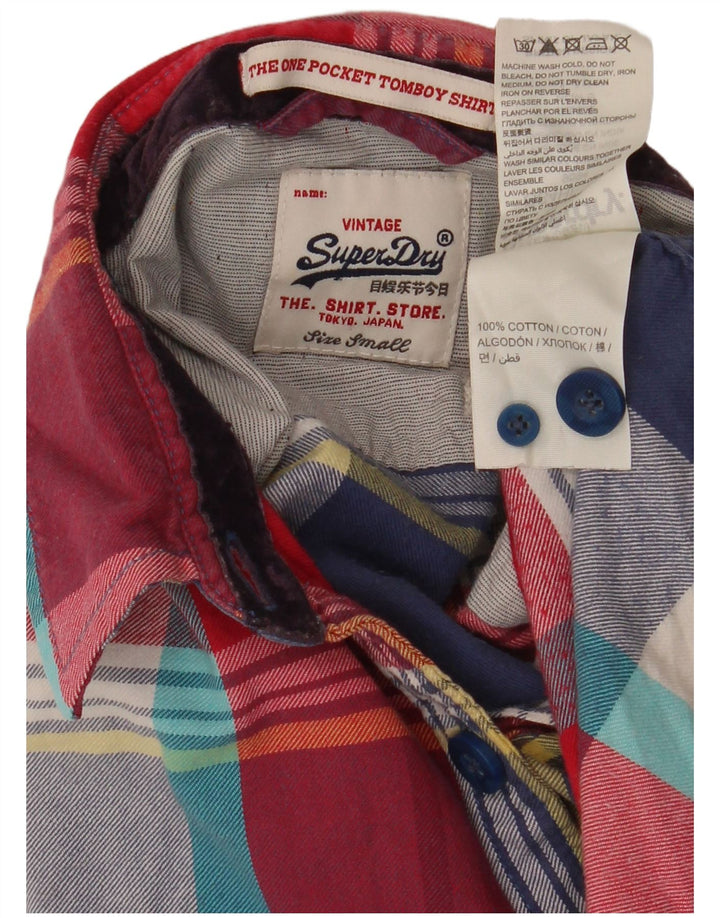 Женская фланелевая рубашка Superdry UK 10, маленькая разноцветная клетка, хлопок
