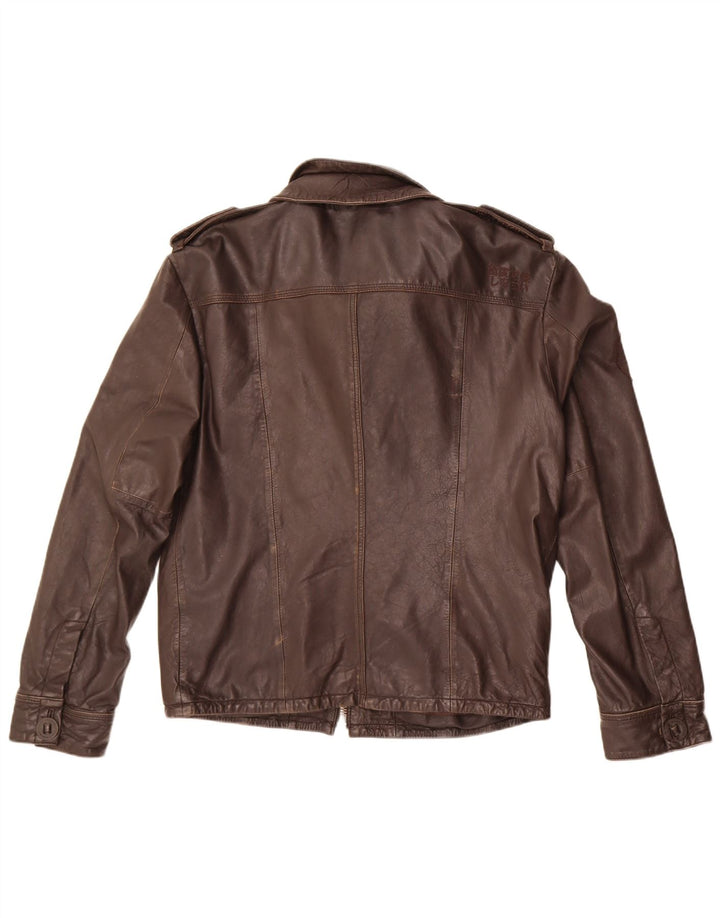 Мужская кожаная куртка Superdry в стиле милитари UK 42 XL Коричневая кожа