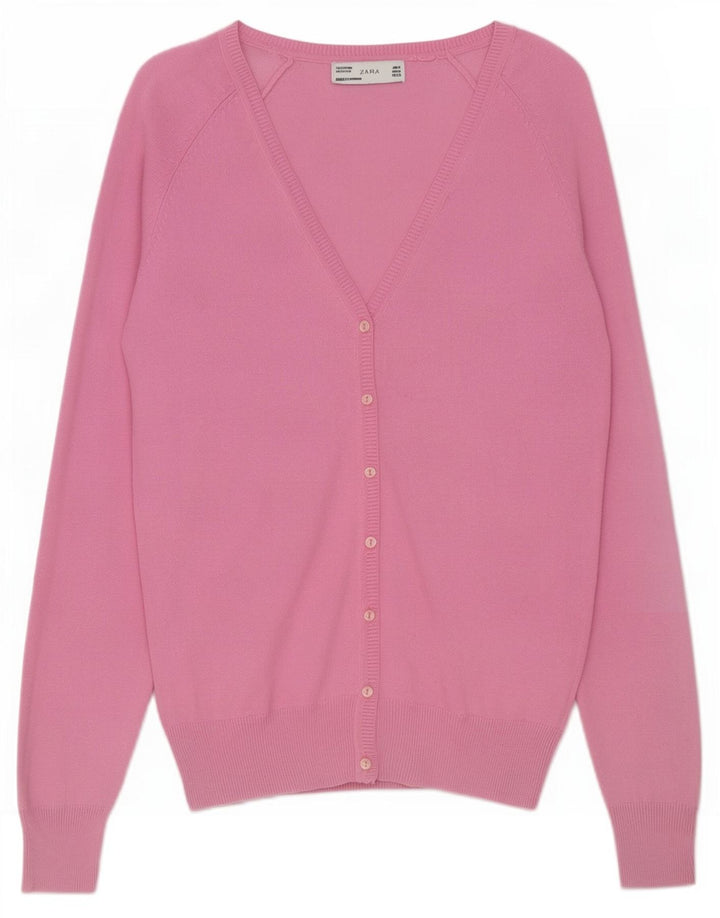 Женский кардиган Zara UK 12, хлопок среднего розового цвета
