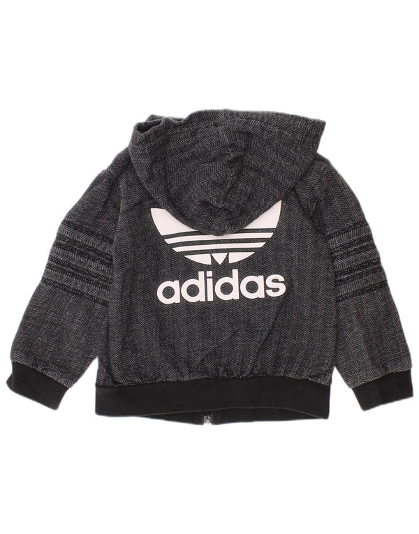 ADIDAS Baby Boys Graphic Zip Hoodie Sweater 9-12 Months Grey Chevron