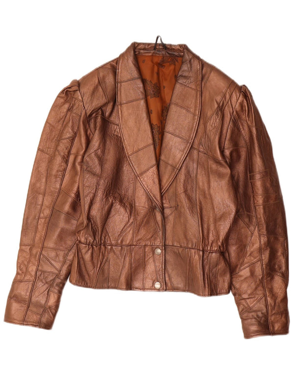 Винтажная женская кожаная куртка UK 14 среднего коричневого цвета