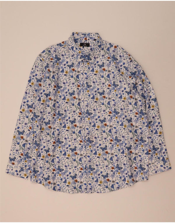 Мужская рубашка стандартного кроя C&A, размер 47/48, 3XL, синяя, хлопковая с цветочным принтом