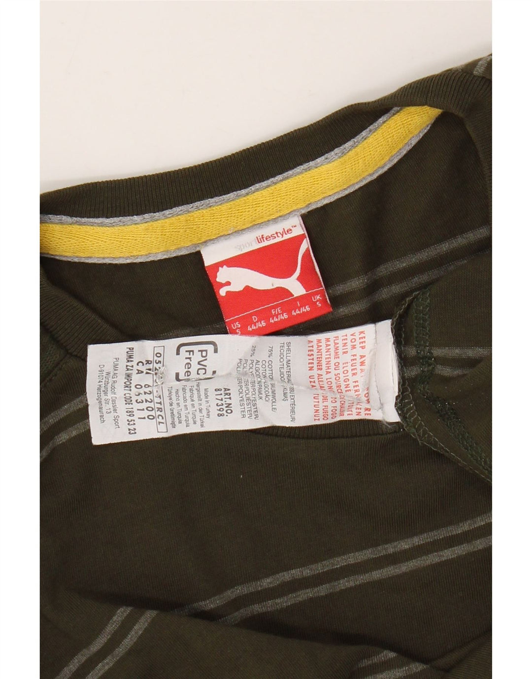 Мужской топ PUMA из хлопка с длинным рукавом, маленький цвет хаки в полоску