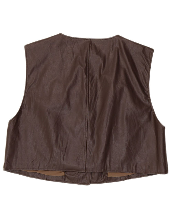 Винтажный женский укороченный кожаный жилет большого размера UK 14, средний коричневый цвет