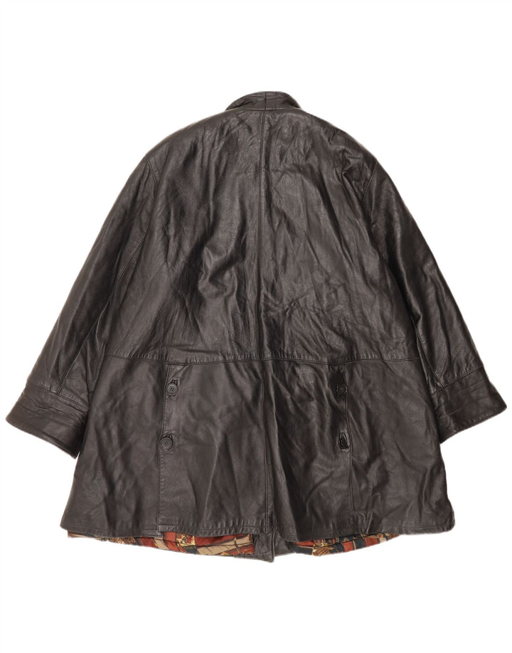VINTAGE Женское кожаное пальто оверсайз IT 44 Medium Black Leather
