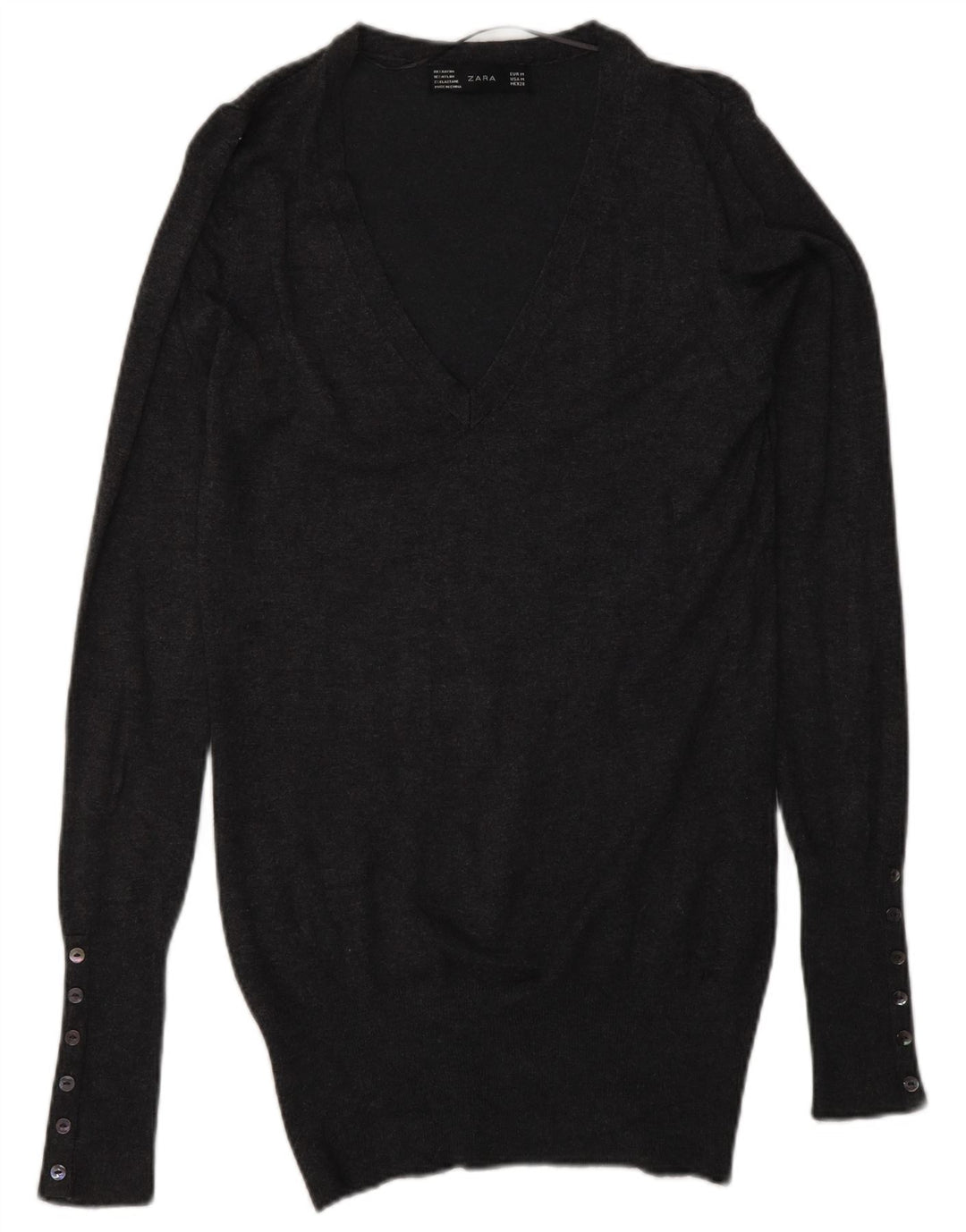 Женский джемпер с v-образным вырезом ZARA UK 12, средний серый цвет