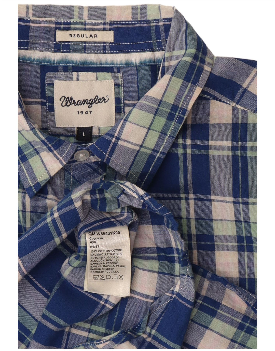 Мужская рубашка стандартного кроя с коротким рукавом Wrangler, большая синяя клетка, хлопковая