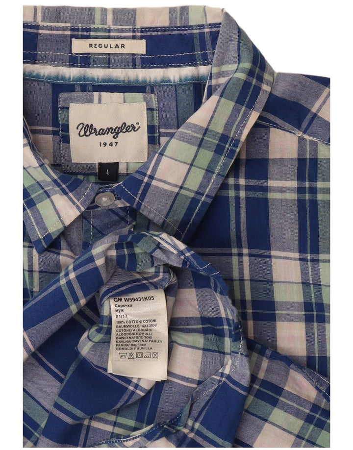Мужская рубашка стандартного кроя с коротким рукавом Wrangler, большая синяя клетка, хлопковая