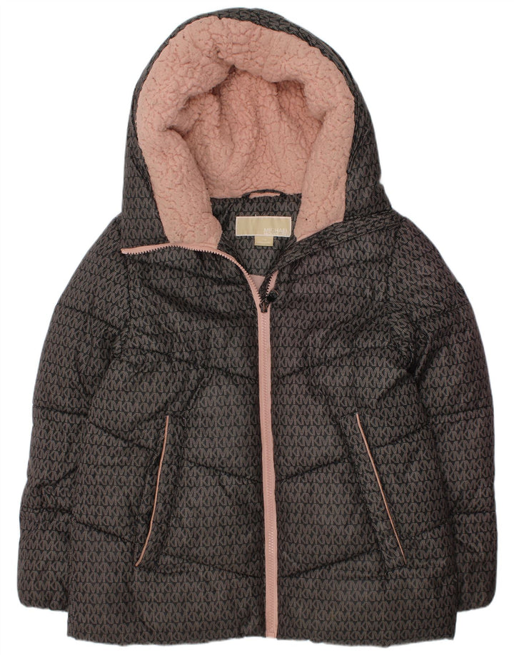 MICHAEL KORS Girls Graphic Hooded Padded Jacket 7-8 Years Black Polyester