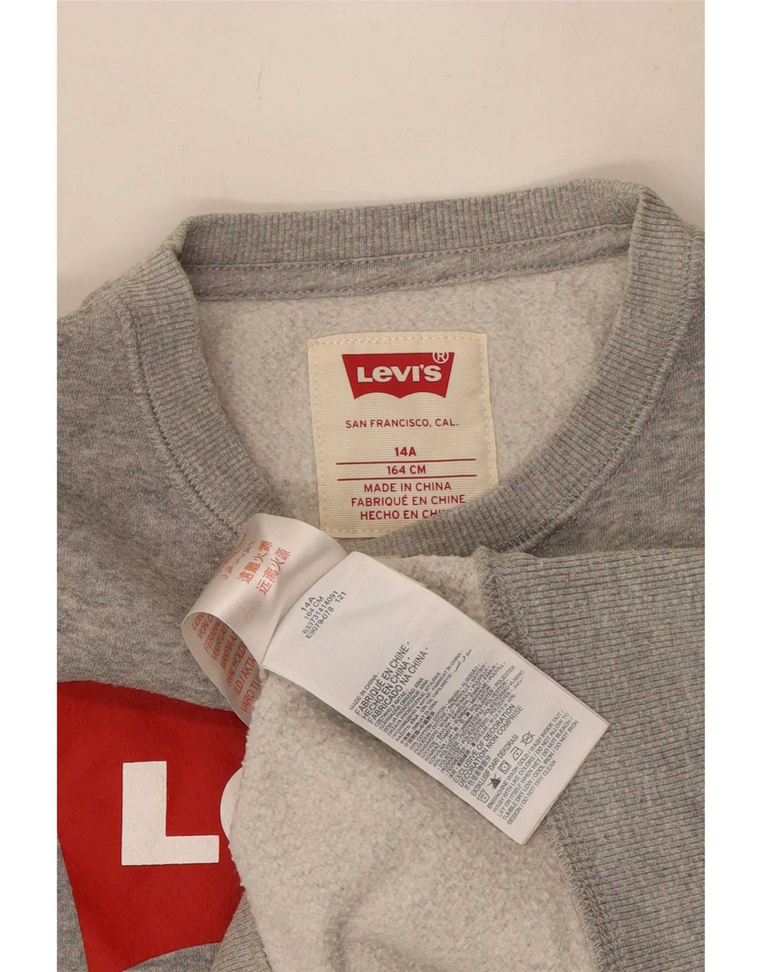 Джемпер с рисунком Levi's для мальчиков 13–14 лет, серый хлопок с крапинками