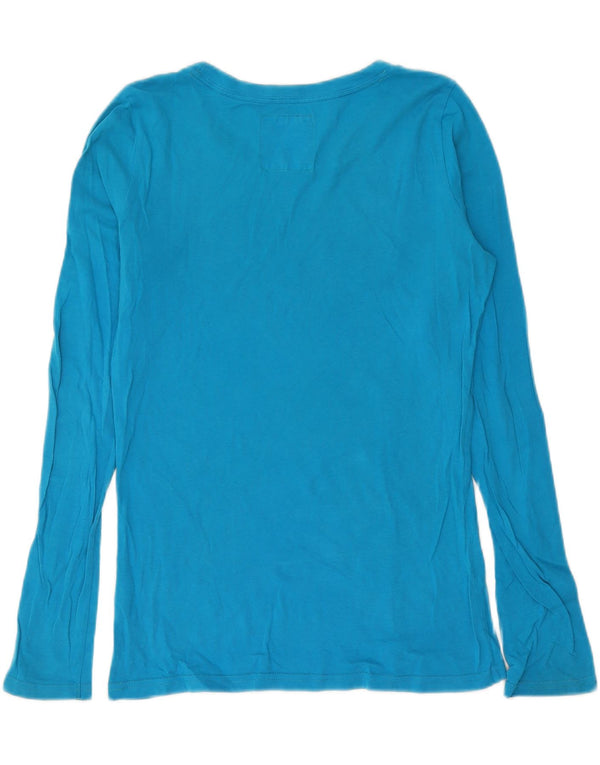 Женский топ с рисунком Hollister, длинный рукав, Великобритания, 16, большой синий хлопок