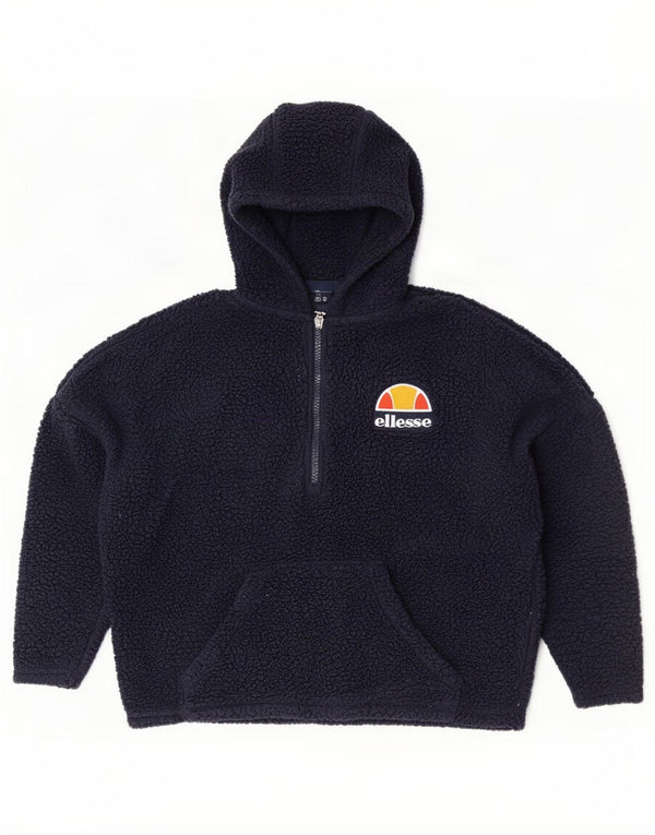 Женский флисовый джемпер Ellesse большого размера с капюшоном UK 8, маленький, темно-синий