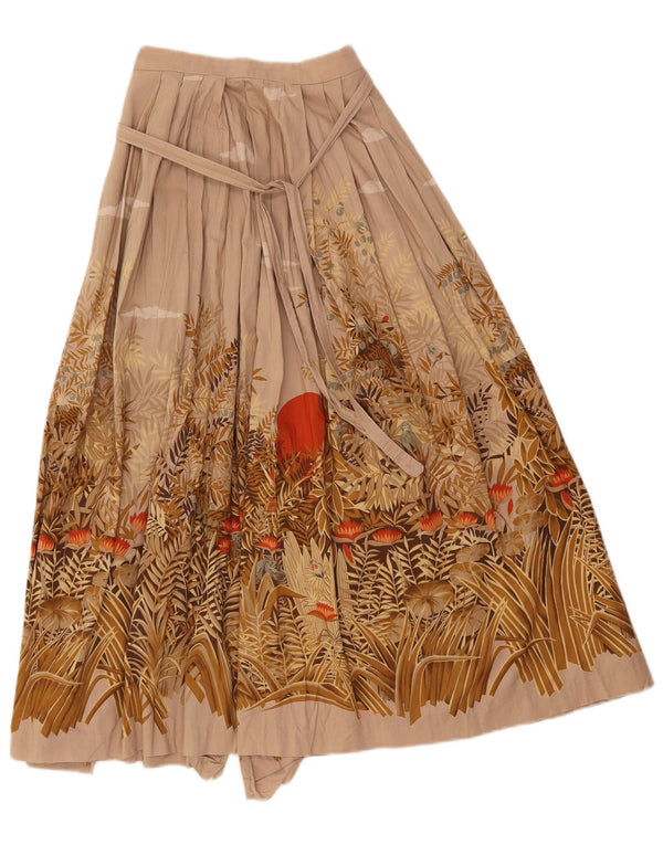 Винтажная женская юбка с запахом W24 XS, бежевый цветочный хлопок