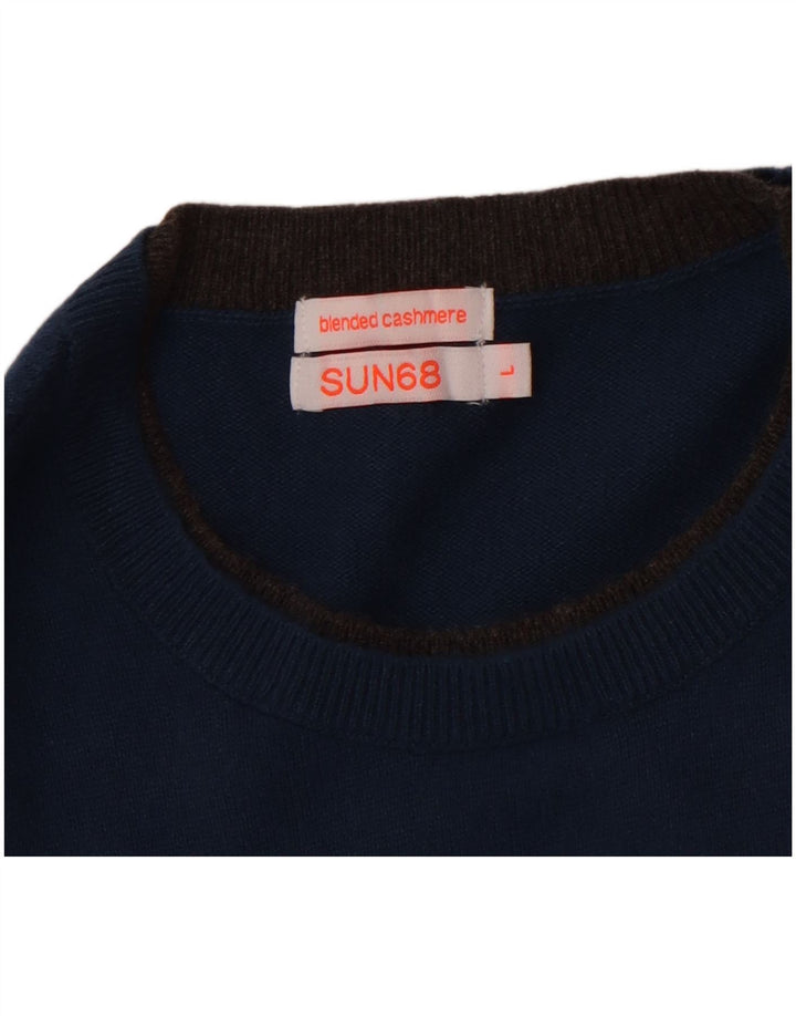 SUN68 Mens Crew Neck Jumper Sweater Large Blue Cotton