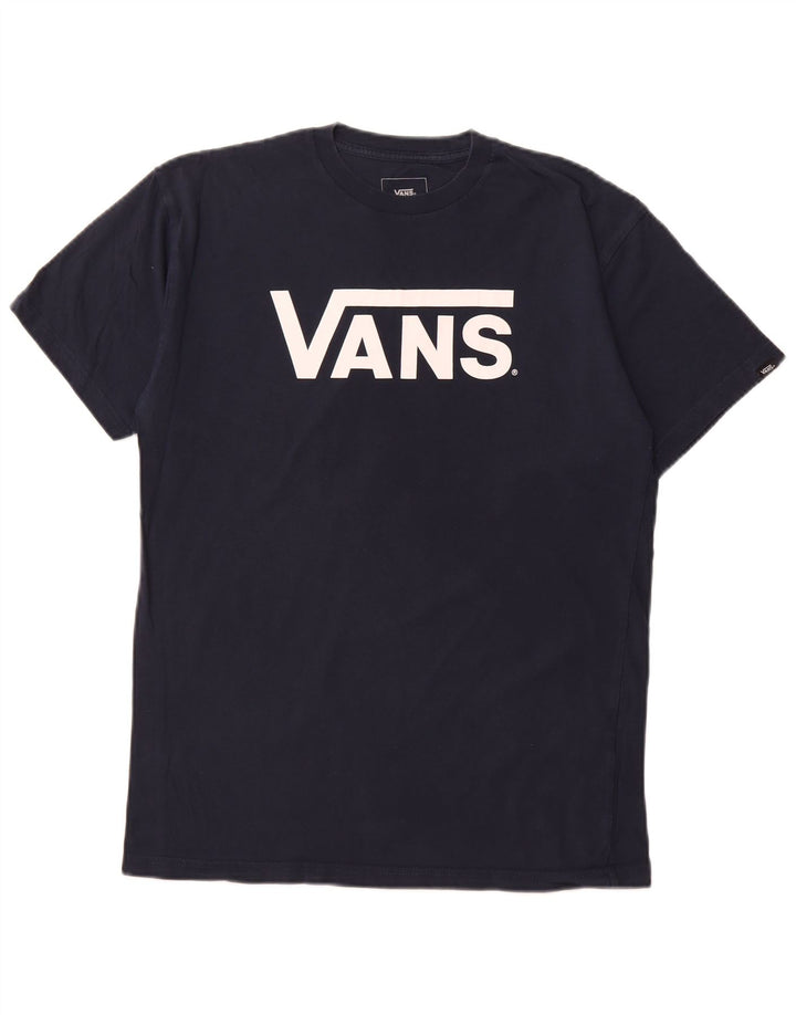 Мужская футболка классического кроя с рисунком VANS, топ среднего размера, темно-синий, хлопок