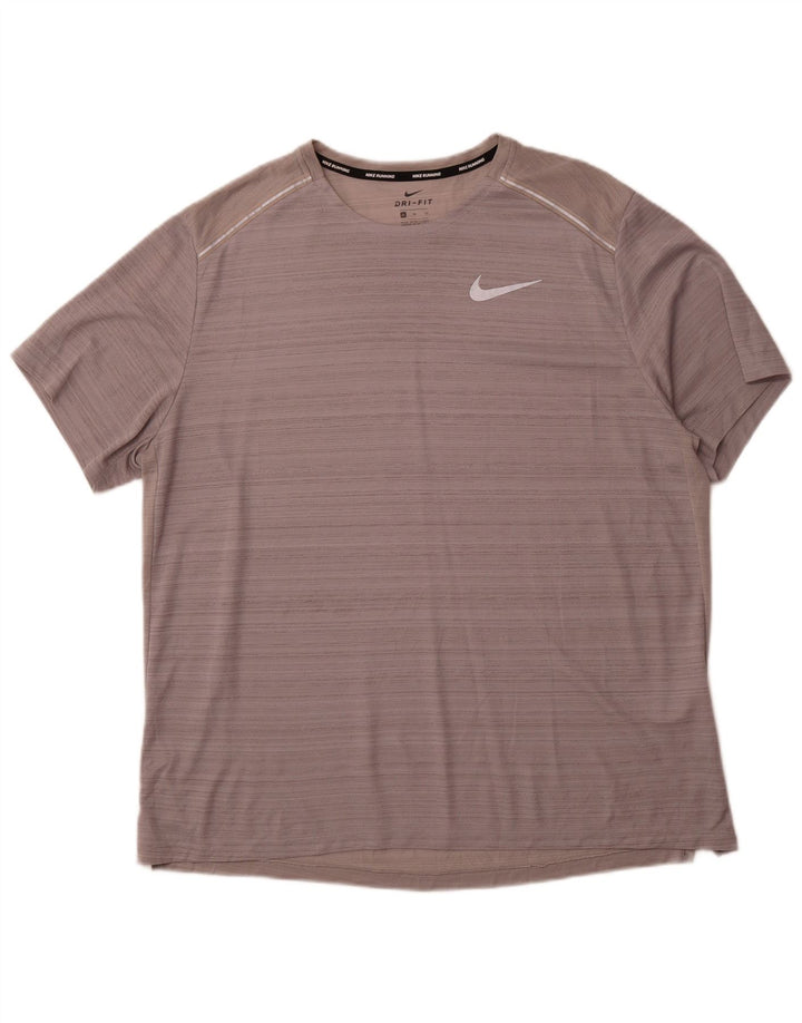 NIKE Mens Dri Fit T-Shirt Top XL Grey Striped Polyester