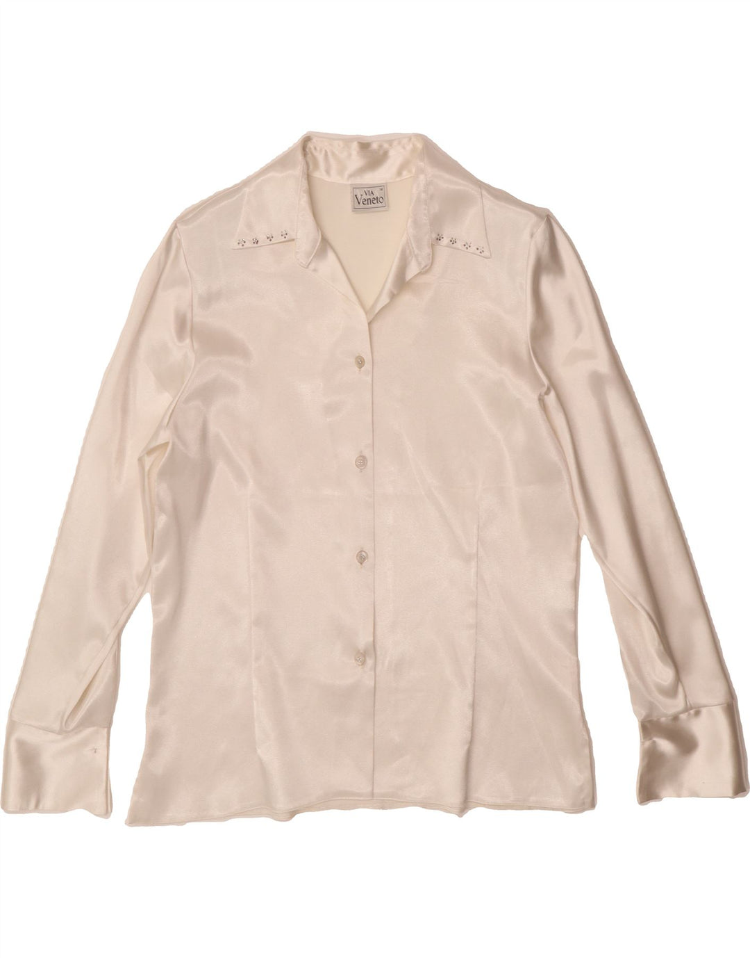 VIA VENETO Womens Shirt Blouse UK 12 Medium Off White Polyester Vintage Via Veneto and Second-Hand Via Veneto from Messina Hembry 