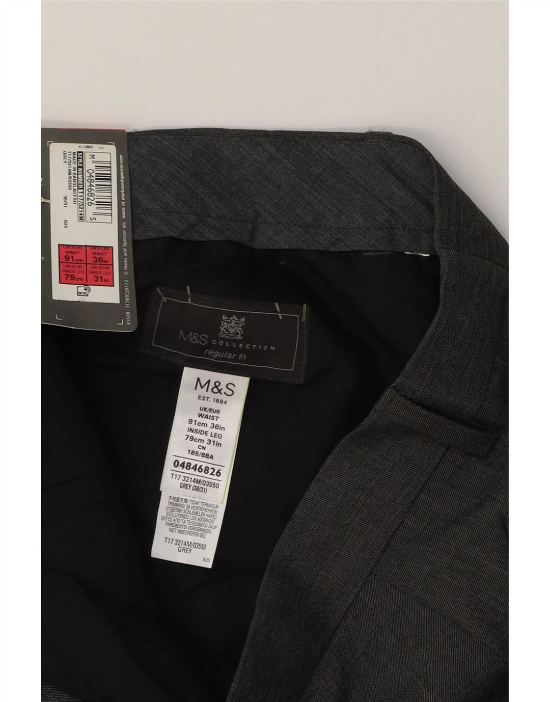 Мужские костюмные брюки классического кроя MARKS & SPENCER W36 L31, серый полиэстер