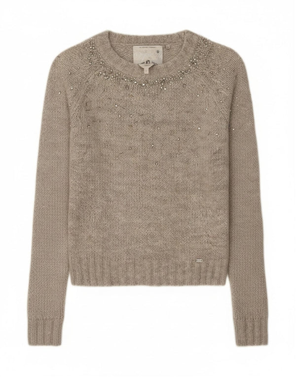 Женский укороченный джемпер с круглым вырезом Superdry UK 6 XS Серый в пятнистый цвет