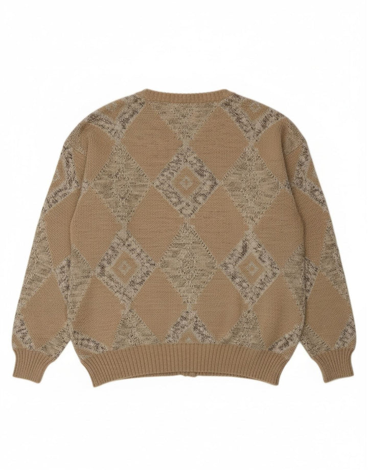 APART Womens Crew Neck Jumper Sweater EU 40 Medium Beige Argyle/Diamond
