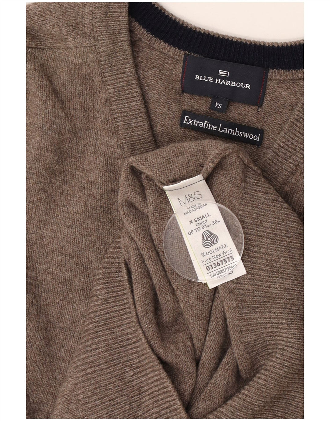 Мужской джемпер с v-образным вырезом Marks & Spencer Blue Harbour XS, серый из овечьей шерсти