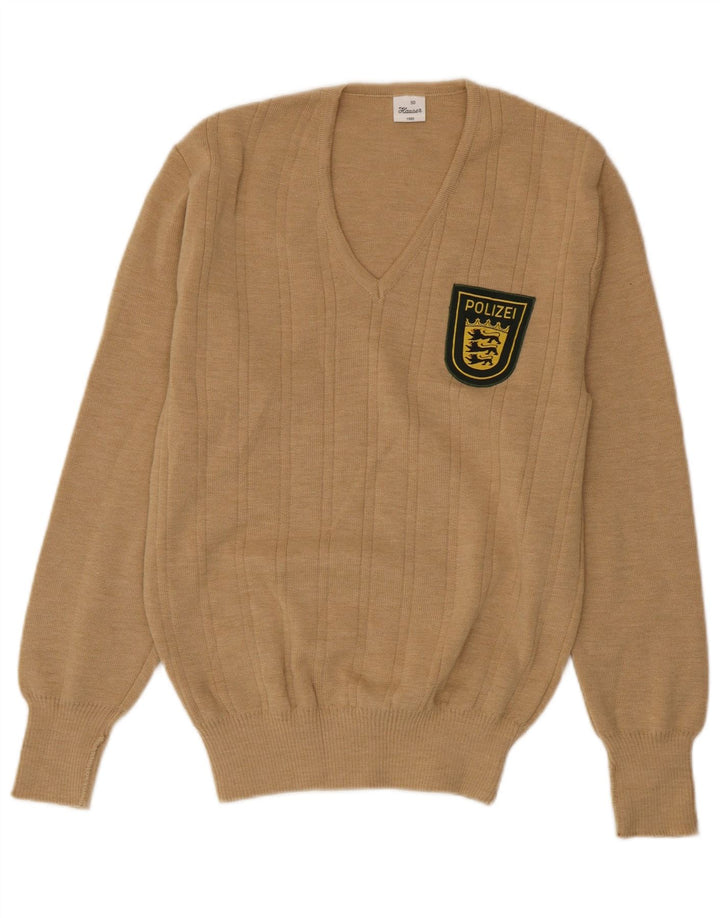 Винтажный мужской джемпер с v-образным вырезом IT 50, средний бежевый акрил